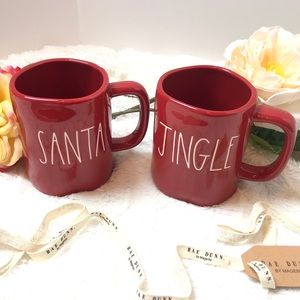 RARE Rae Dunn Red “Santa” & “Jingle” Mug Set, new!